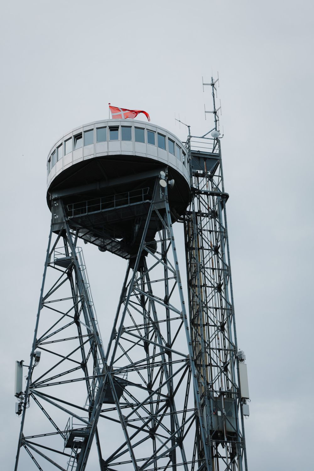 Telecommunications tower carrying antennas and microwave links