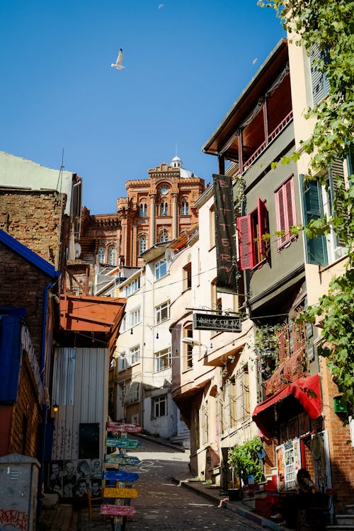 Low-Angle Shot Alleyway between Concrete Buildings