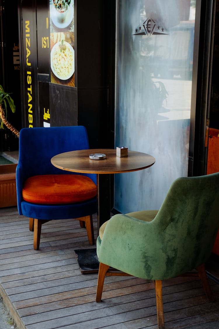 Bar Table With Colour Velvet Armchairs