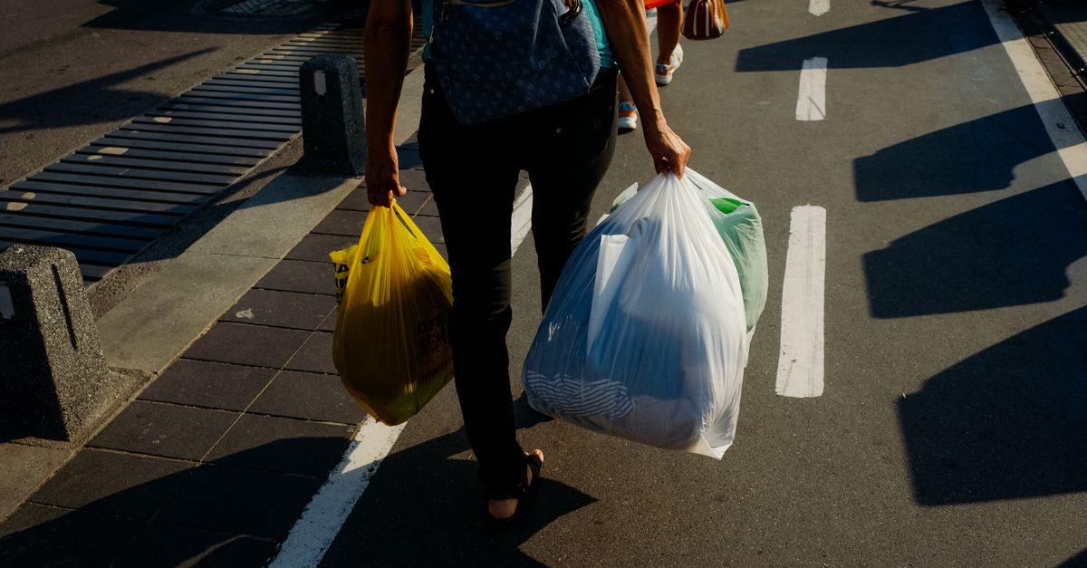 People Using Plstic High-Angle Shot of a Person Walking on the Sidewalk while Carrying ...