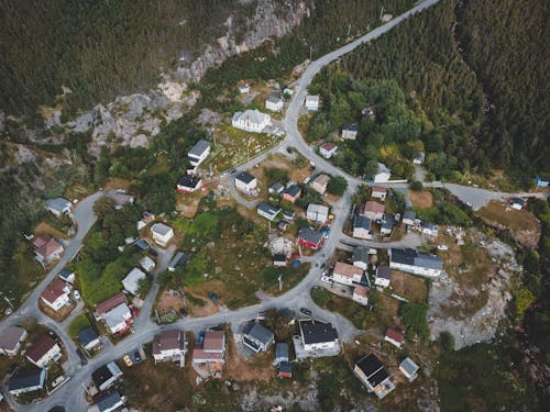 Aerial View of a Town in Mountains 