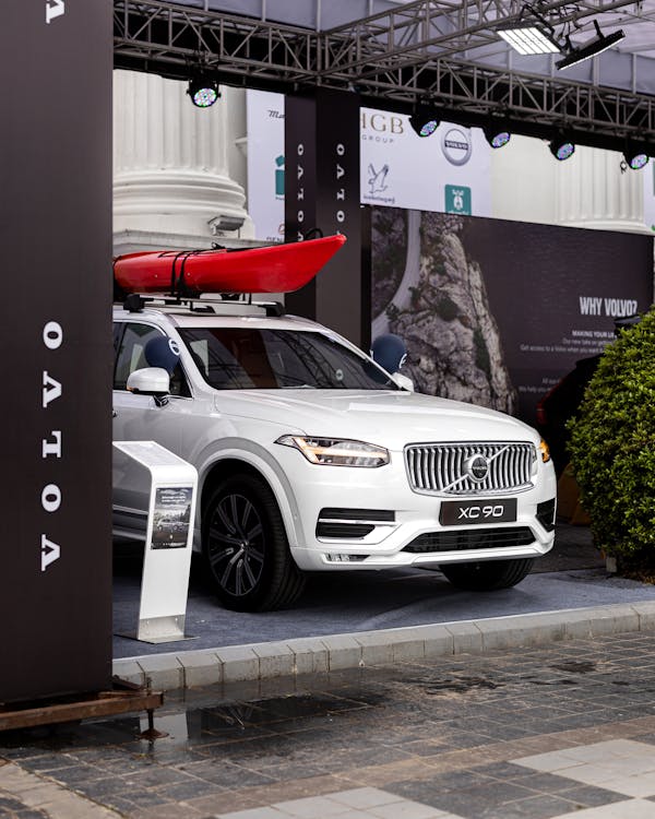 Free Volvo XC90 with a Kayak on the Roof Parked at a Car Exhibition Stock Photo