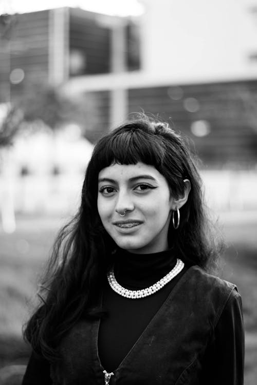 Brunette with Bangs and Piercing