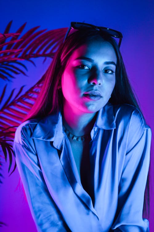 Portrait of a Young Woman in Blue Lighting 