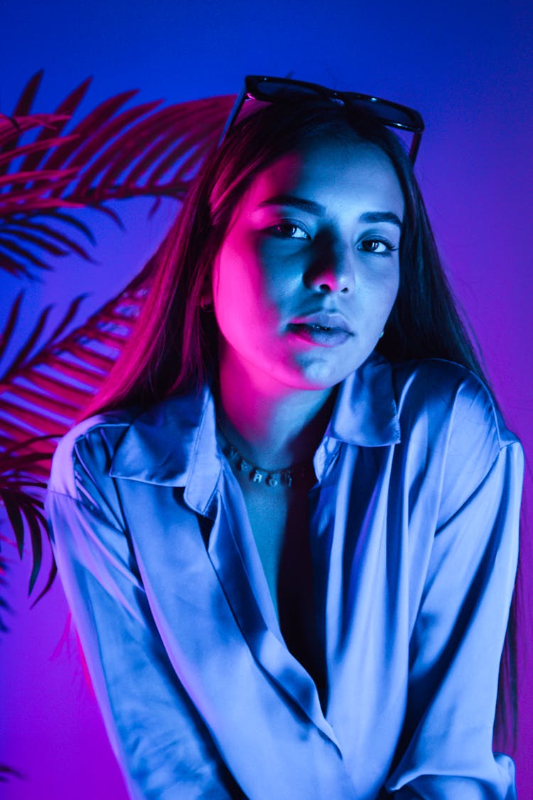 Portrait Of A Young Woman In Blue Lighting 