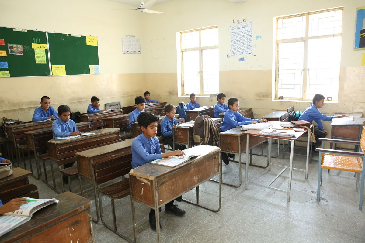 Students learning in a classroom