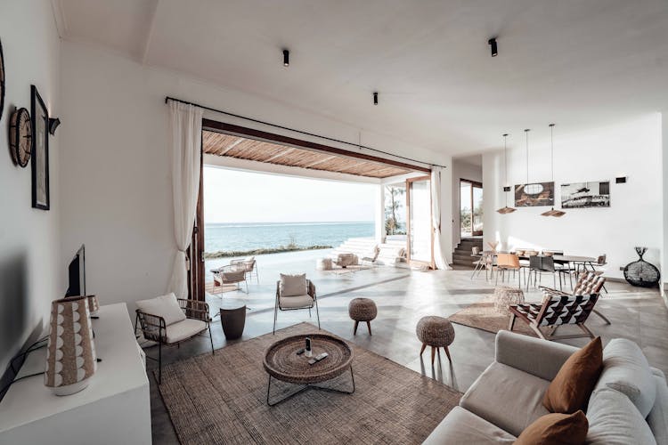 Interior Of A Room In A House With A View Of Sea