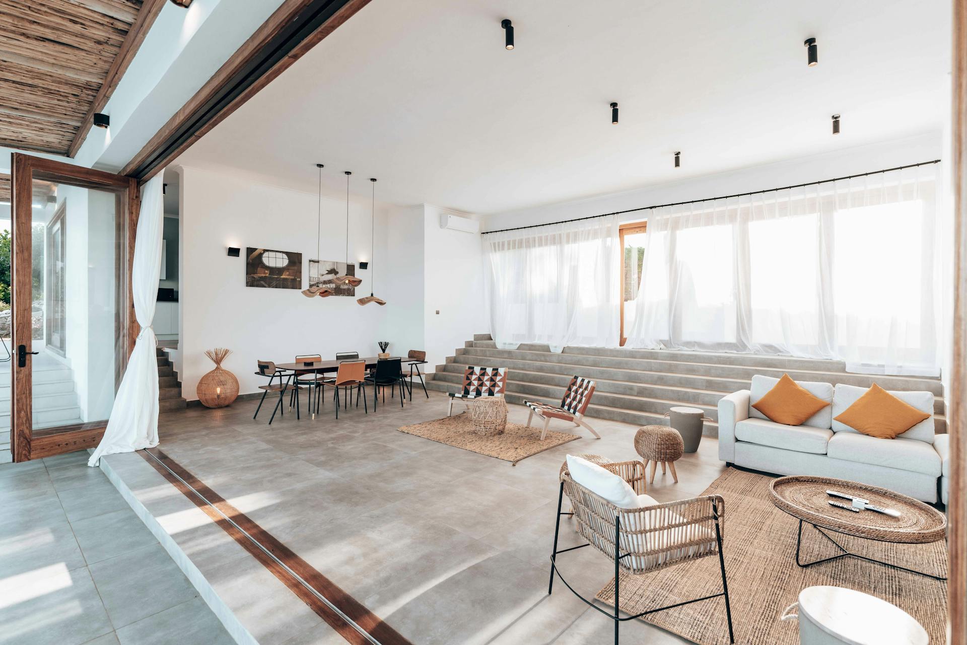 Spacious Living Room with Open Plan and African Style Decor