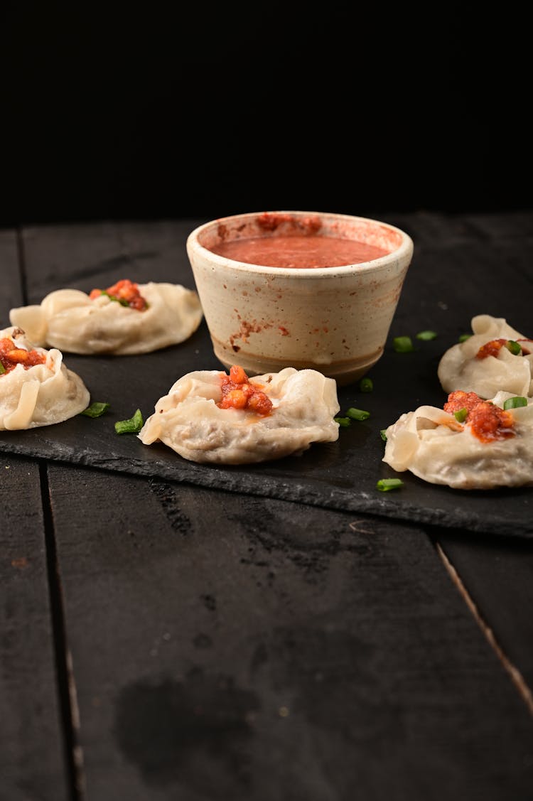 Traditional  Afghan Dumplings In Black Plate