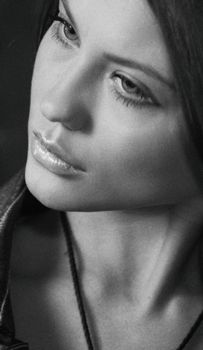 Elegant black and white portrait of a woman captured in Kyiv, Ukraine.