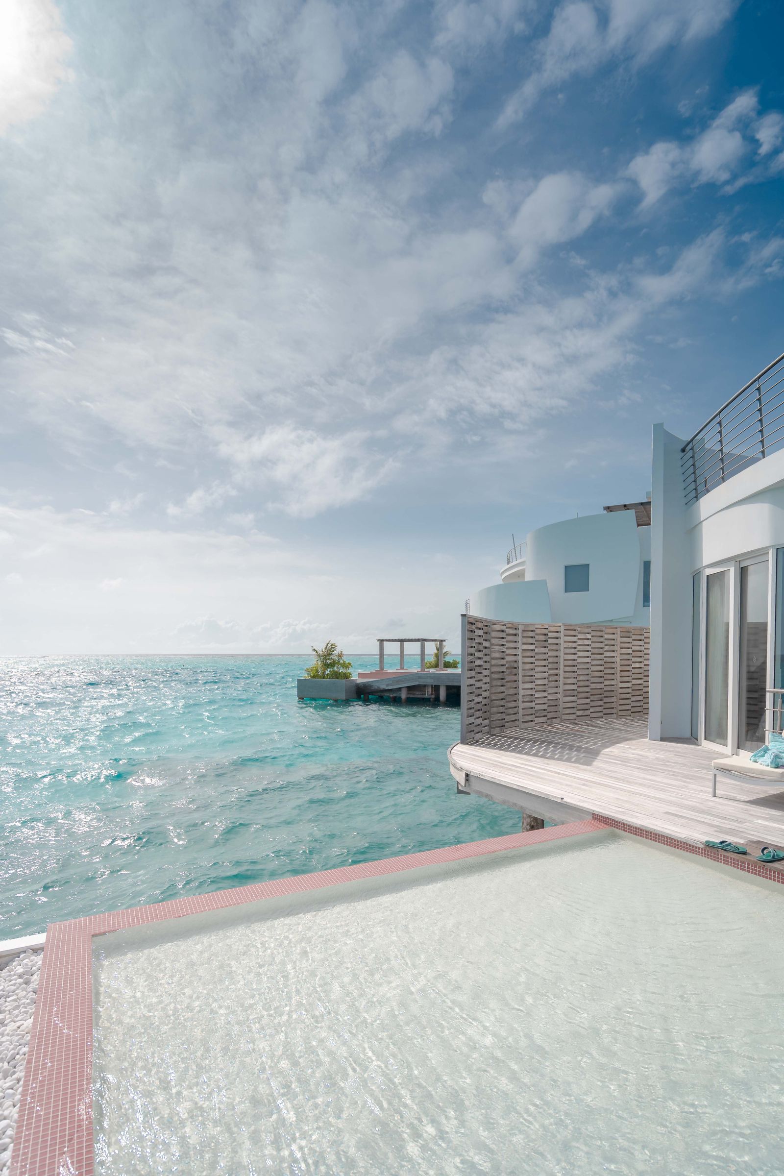 The pool deck at the waterline
