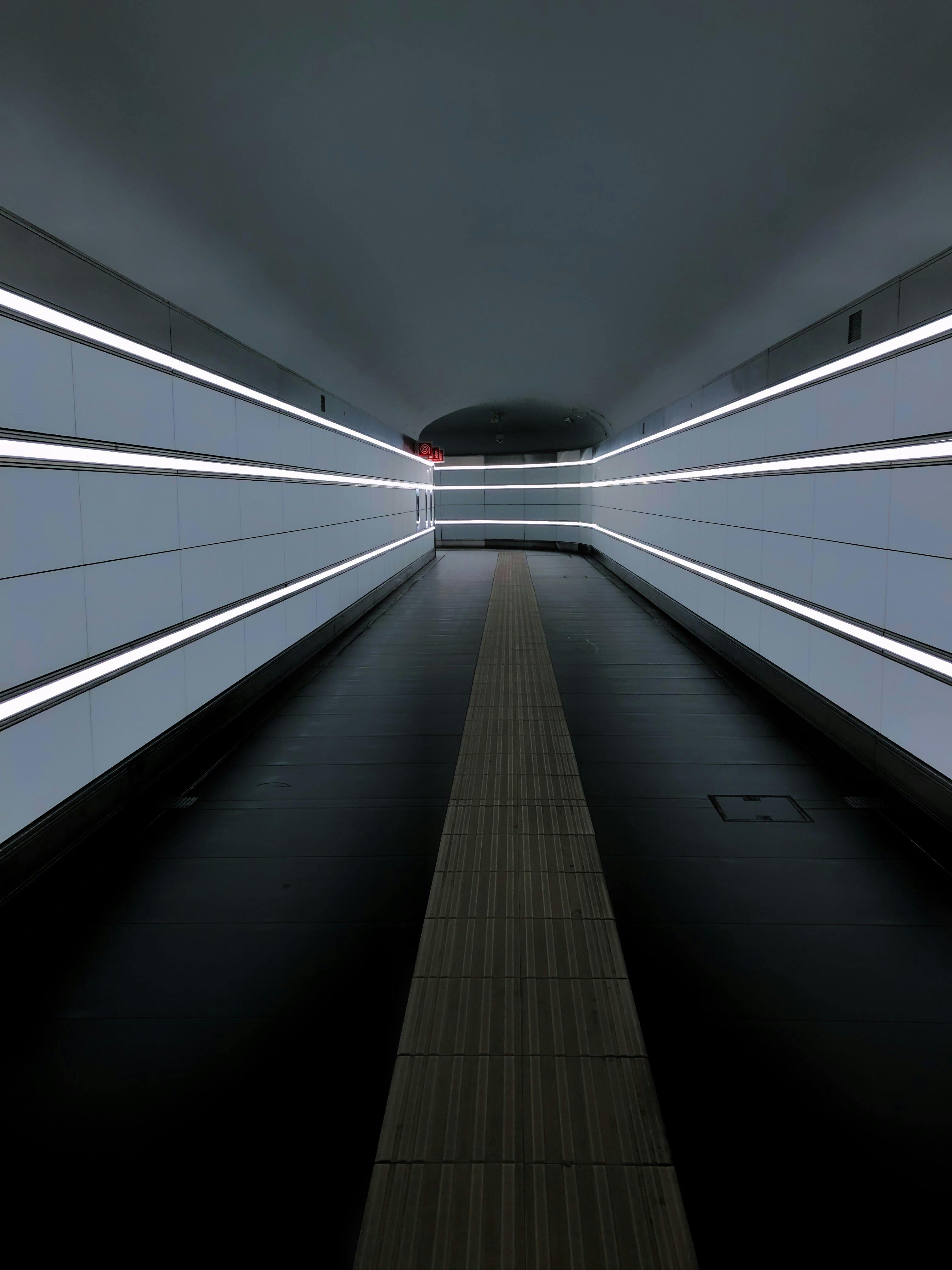 Free stock photo of #neon #black #grey #tunnel #architecture #station
