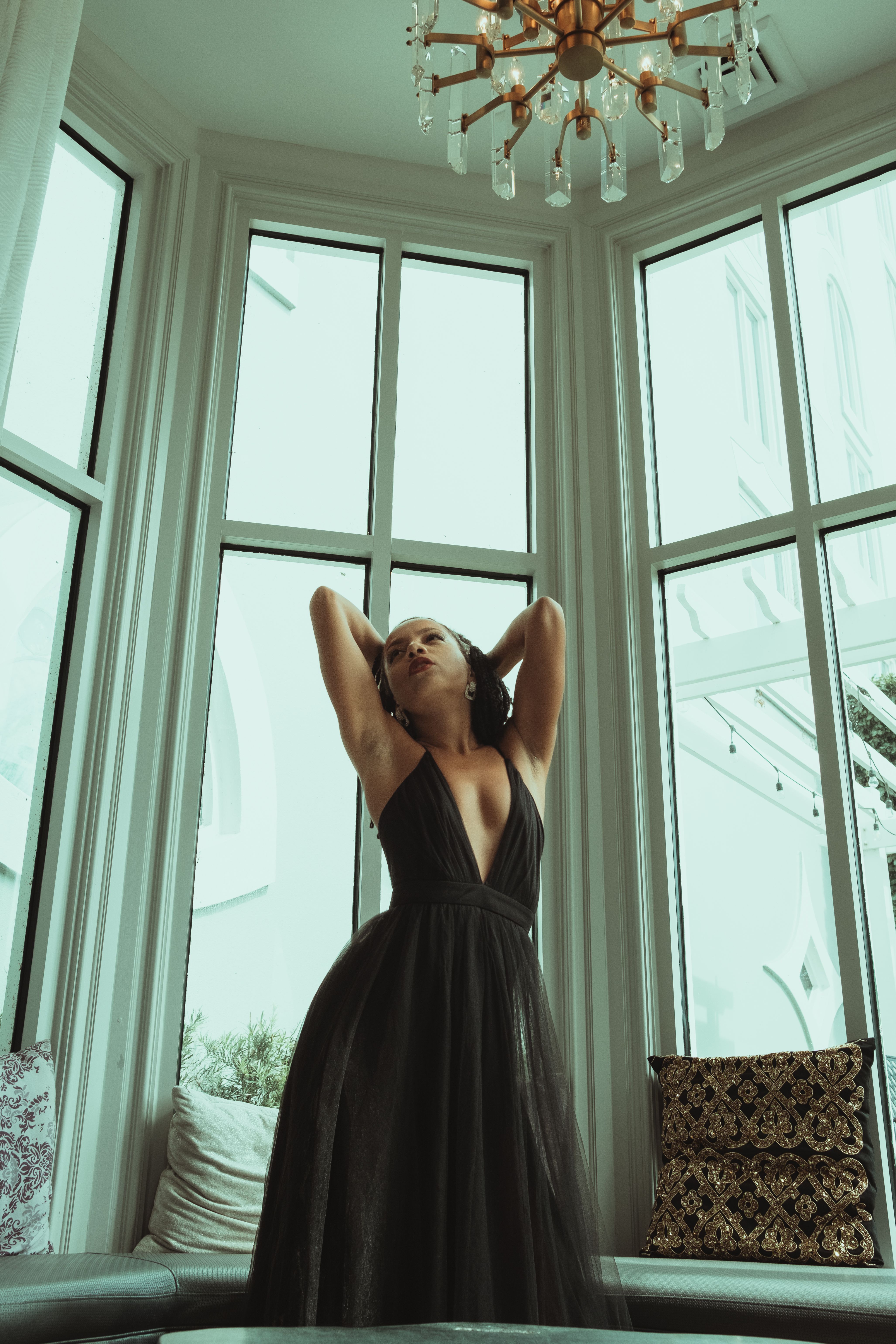 Woman in Elegant Black Dress  Free Stock Photo