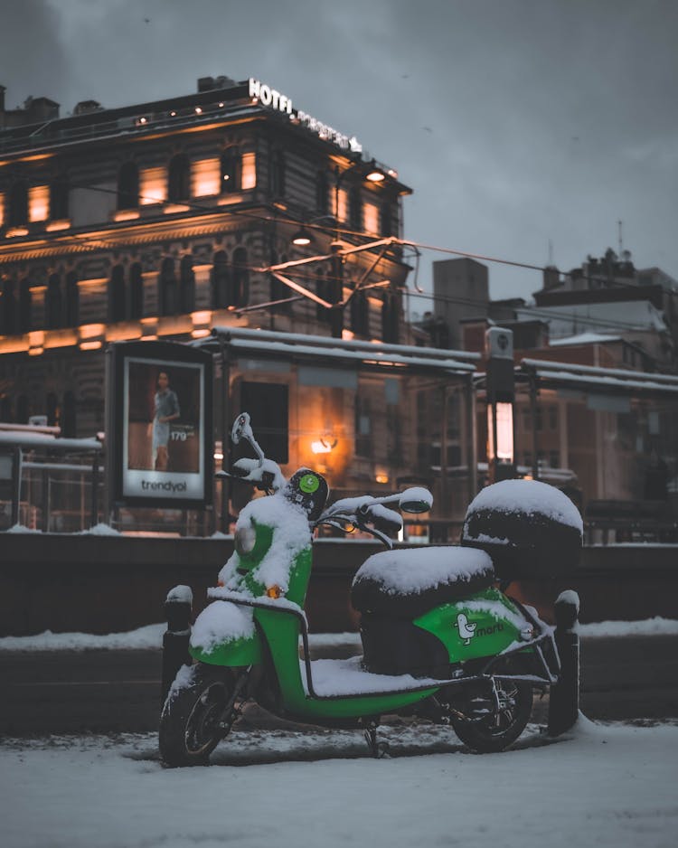 A Snow Covered Motorcycle