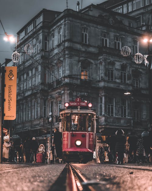 A Red Tram on Istiklal Avenue