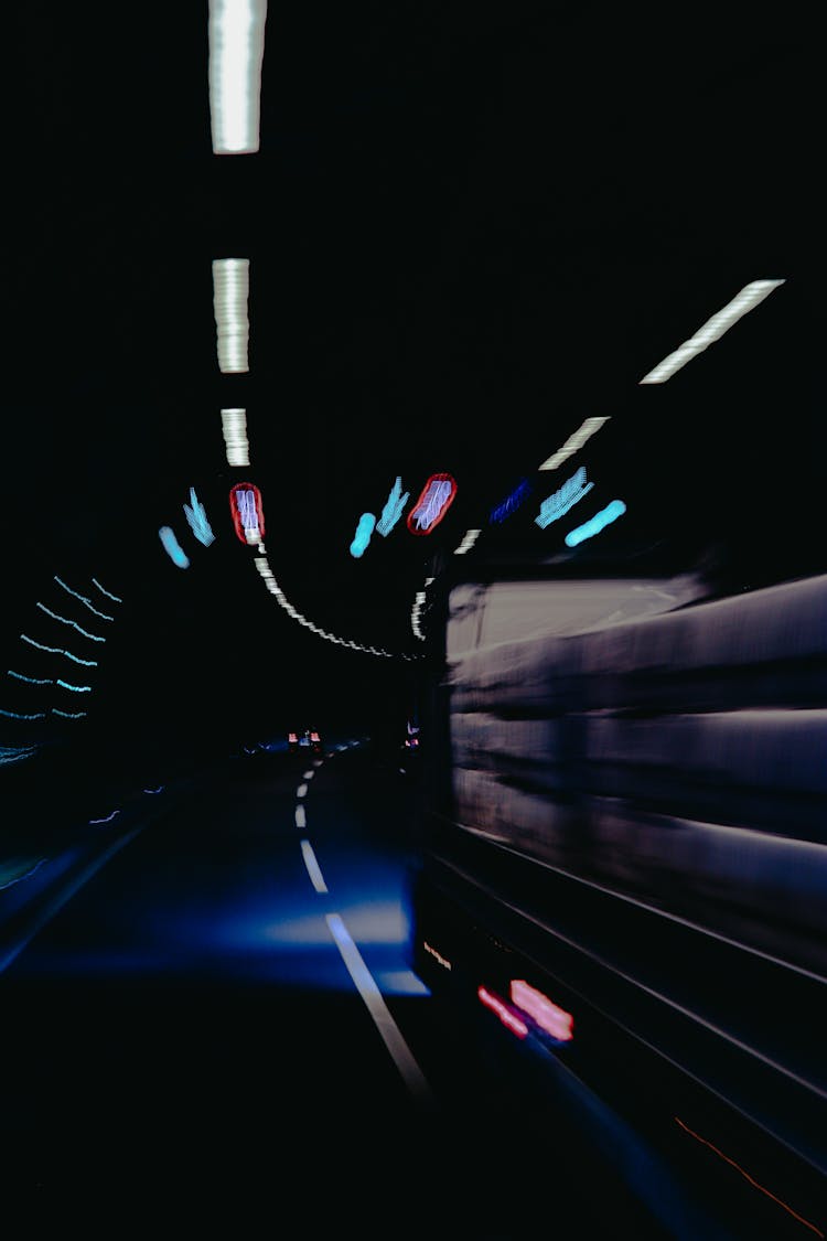 Motor Vehicles Inside A Tunnel