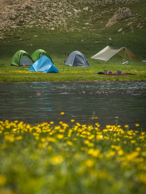 Free A Campsite beside a Body of Water Stock Photo