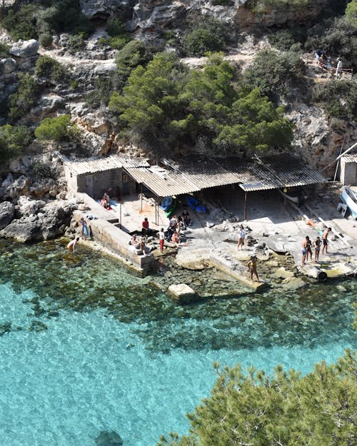 Drone Shot of People near Body of Water