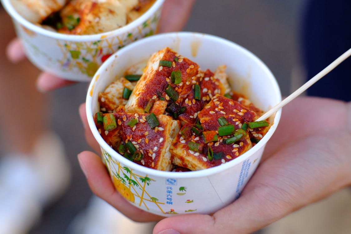 Close-up of a Tofu Dish in a Disposable Cup · Free Stock Photo