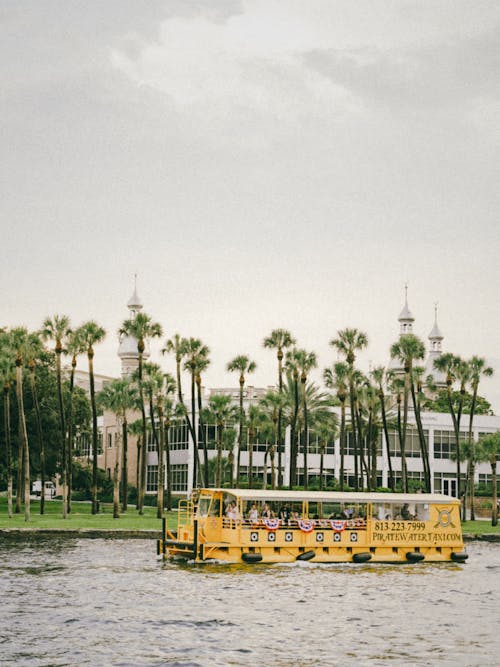 Free Yellow School Bus on the River Stock Photo