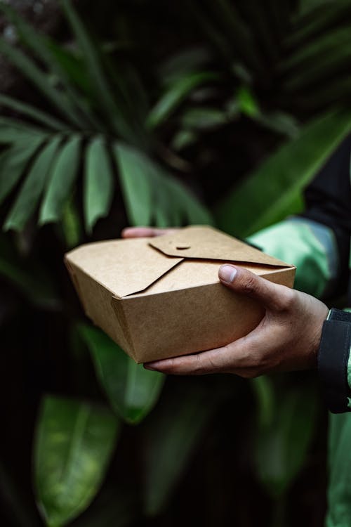 Close-up of Man Holding a Box with Food 