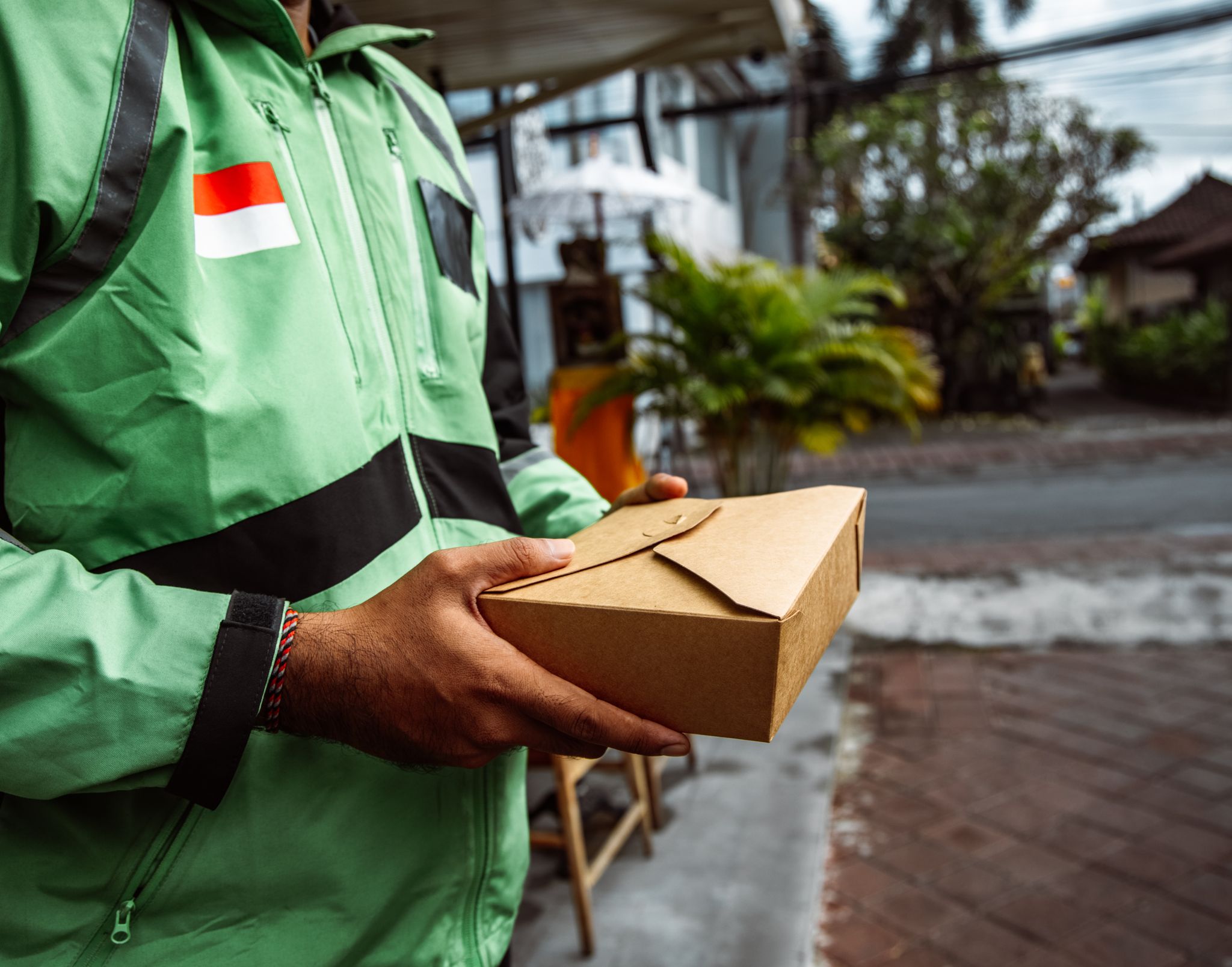 Courier delivering a food order