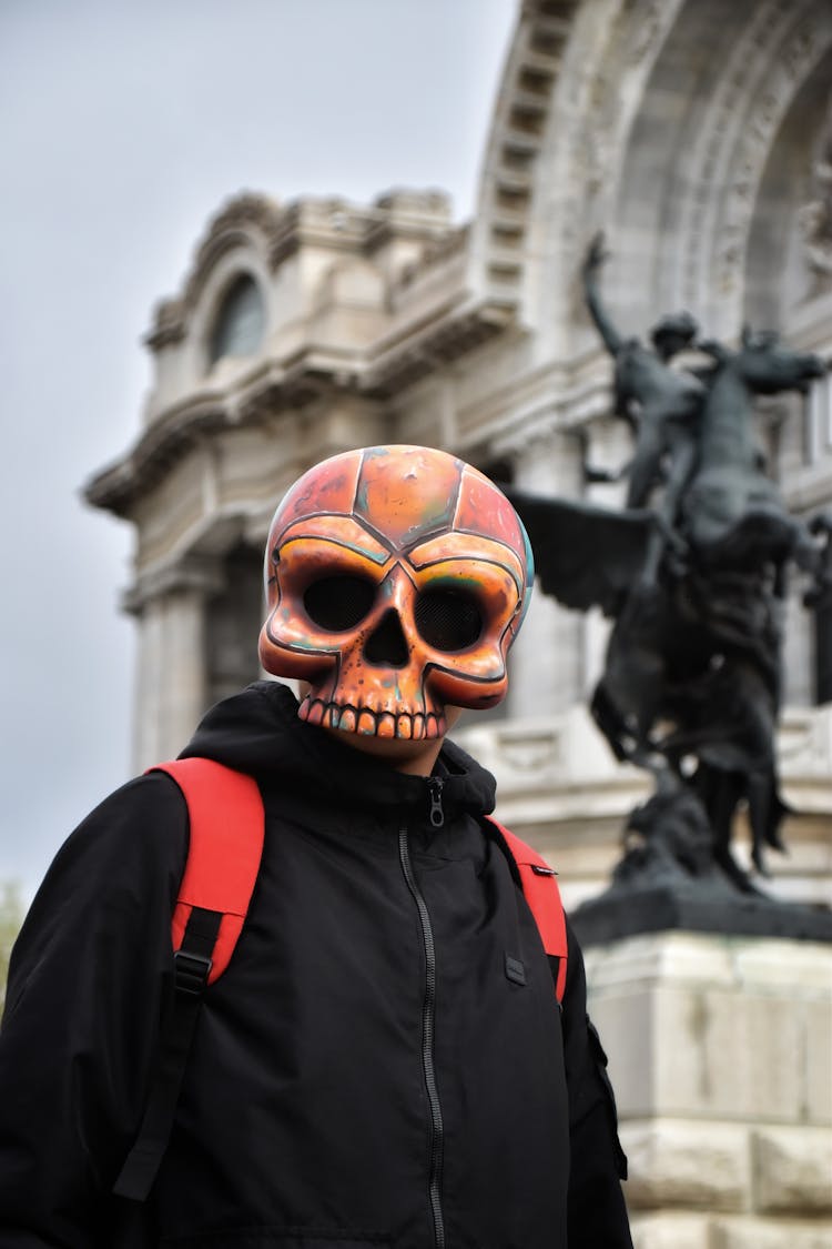 A Person Wearing A Skull Mask