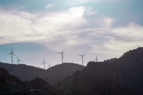 Drone Shot of Wind Turbines on Mountains