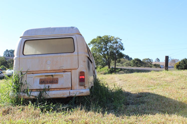 Abandoned Van On Grass