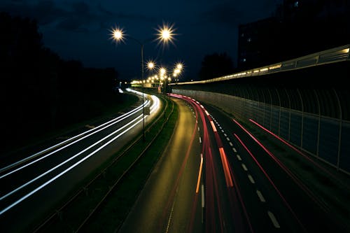 Základová fotografie zdarma na téma dlouhá expozice, noc, rychlostní silnice