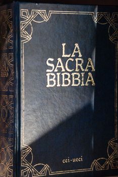 The Holy Bible with intricate cover design, showcasing religious significance and spirituality.