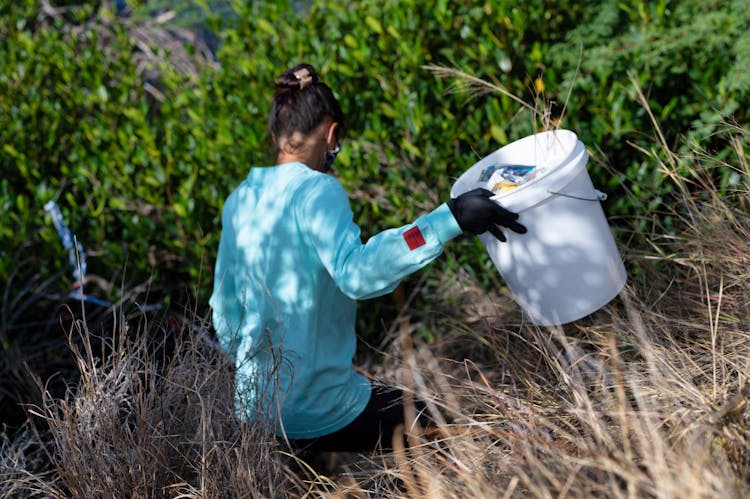 Back View Of A Volunteer Helping Cleanup The Environment