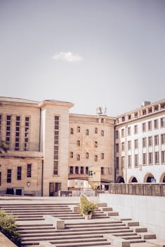 Modernist architecture of stunning buildings captured on a sunny day in Brussels.