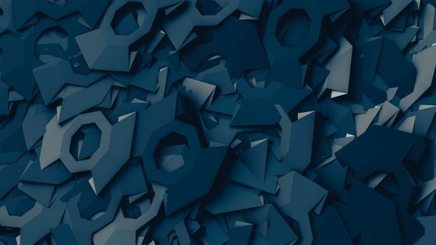 Dynamic abstract geometric pattern with layered shapes creating a textured effect.