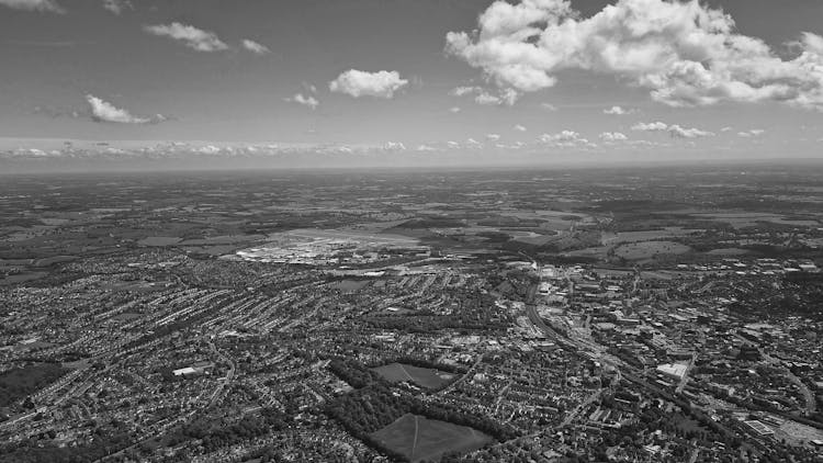 Black And White Aerial Photography Of Landscape On The City