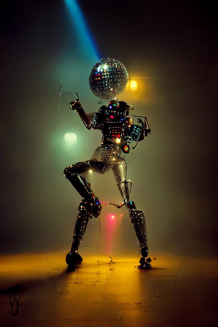 A Robot With A Disco Ball