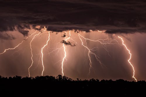 Free Silhouette of Trees Under Lightning Bolt With Dark Clouds  Stock Photo