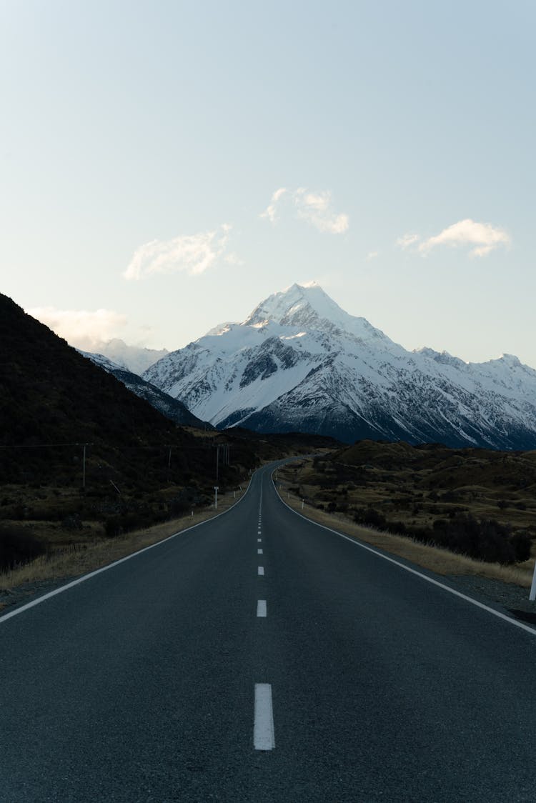 Mountains In Snow Seen From Road