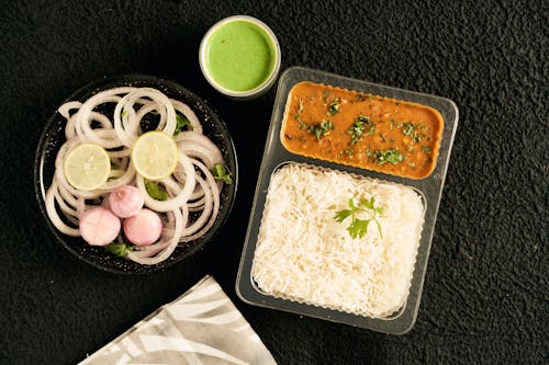 Top View of an Indian Dish with Rice 