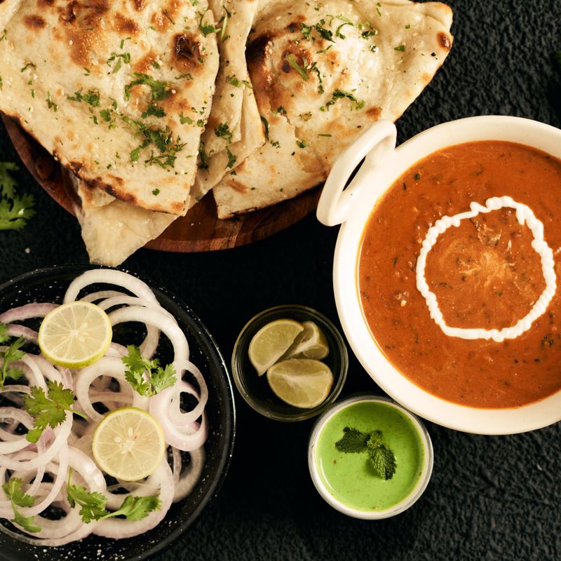 Indian Masala Omelette with Caramelized Onions and Cilantro Chutney on Naan