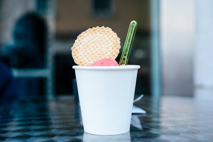 Ice Cream With Wafer In A Disposable Cup