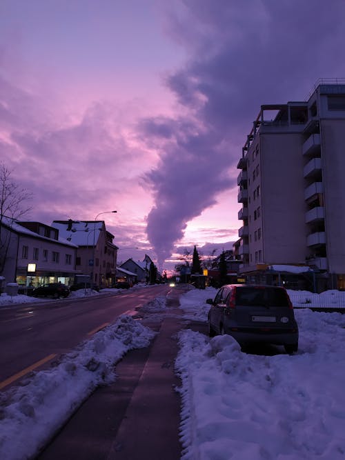 Free stock photo of dusk, purple, snow Stock Photo