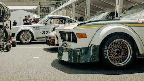 Racecars Lined Up at a Parking Lot