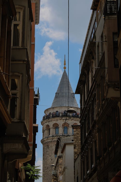 View of the Galata Tower from between the Buildings, Istanbul, Turkey 