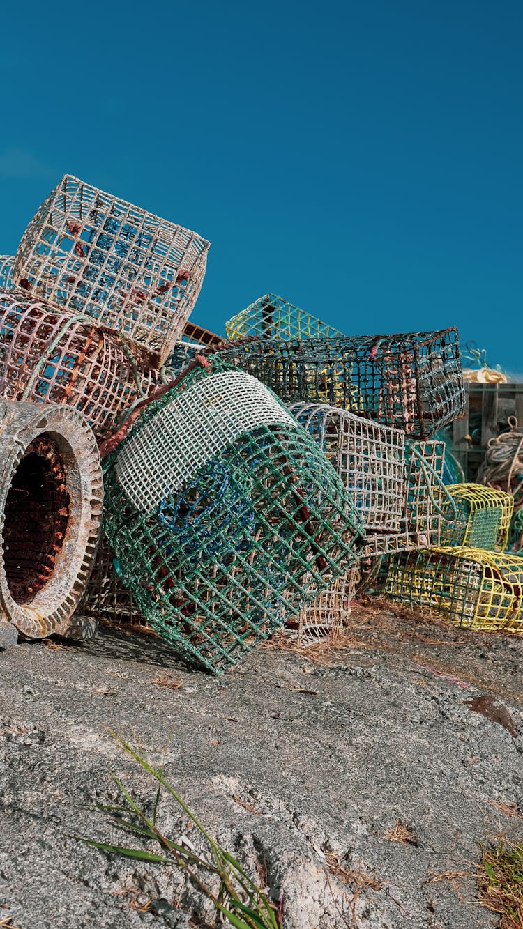 Clear Sky Over Stacked Cages