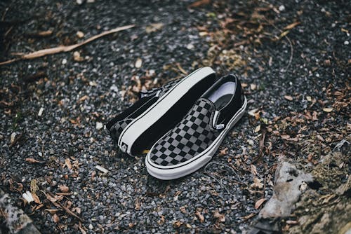 Free A Pair of Checkered Shoes on Ground Stock Photo