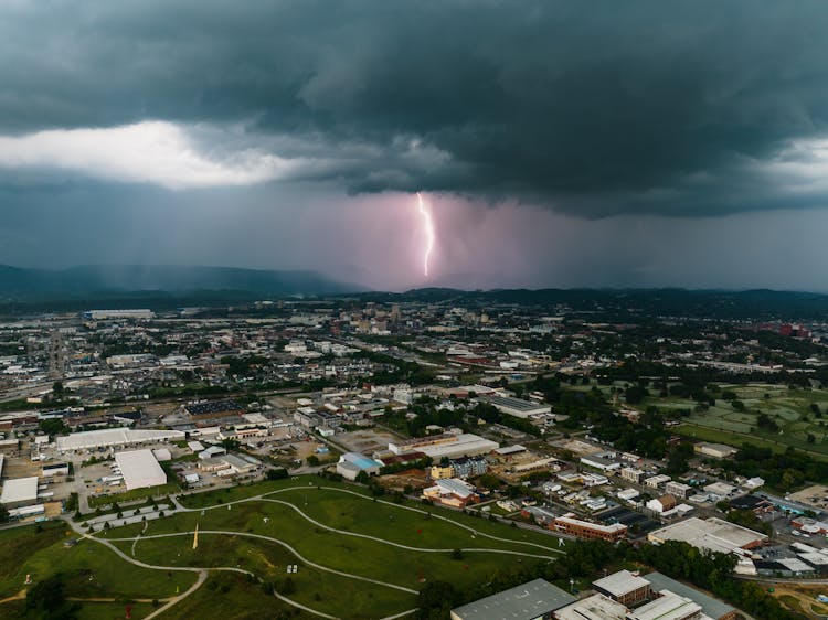 Aerial View Of A City During Stormy Day