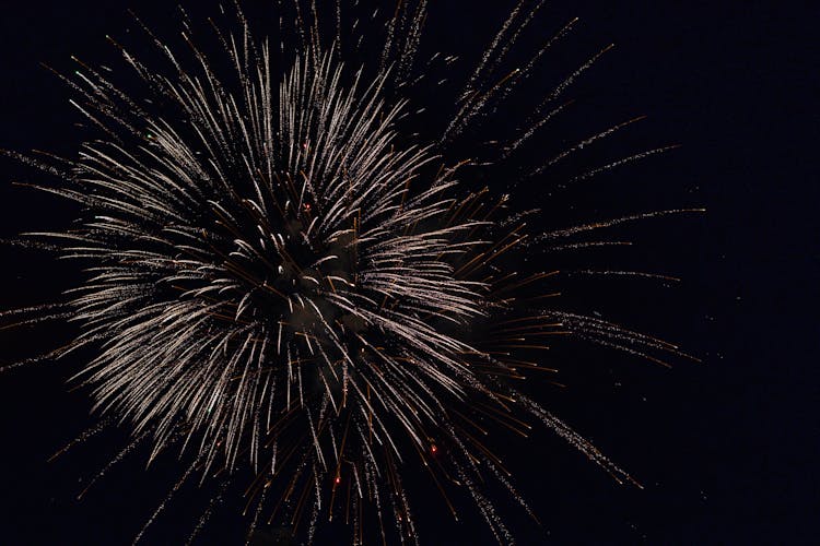 Shot Of Fireworks Exploding On Night Sky