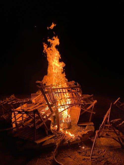 View of a Bonfire at Night 