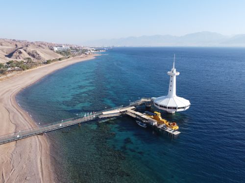 Free Stunning aerial view of the Underwater Observatory in Eilat, Israel, on a clear summer day. Stock Photo